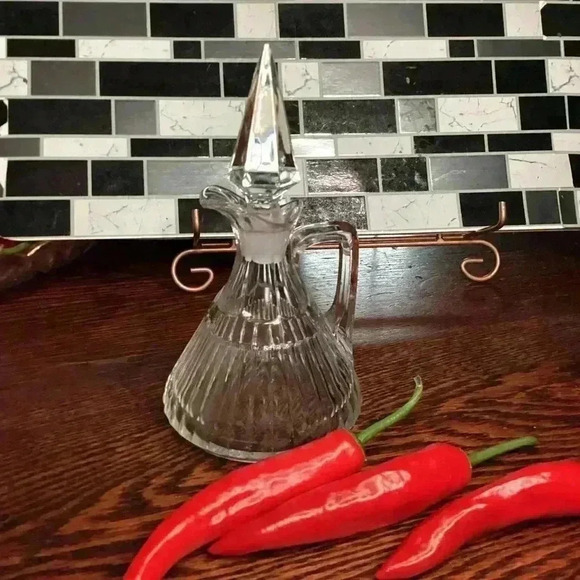 Vintage Heisey Clear Elegant Glass Cruet stopper thumbprint column triangular - Picture 2 of 9